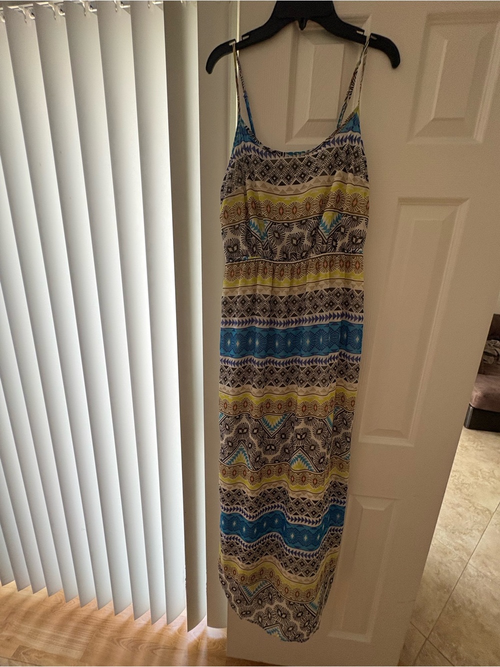 Old Navy Cream and Black Printed Strap Dress